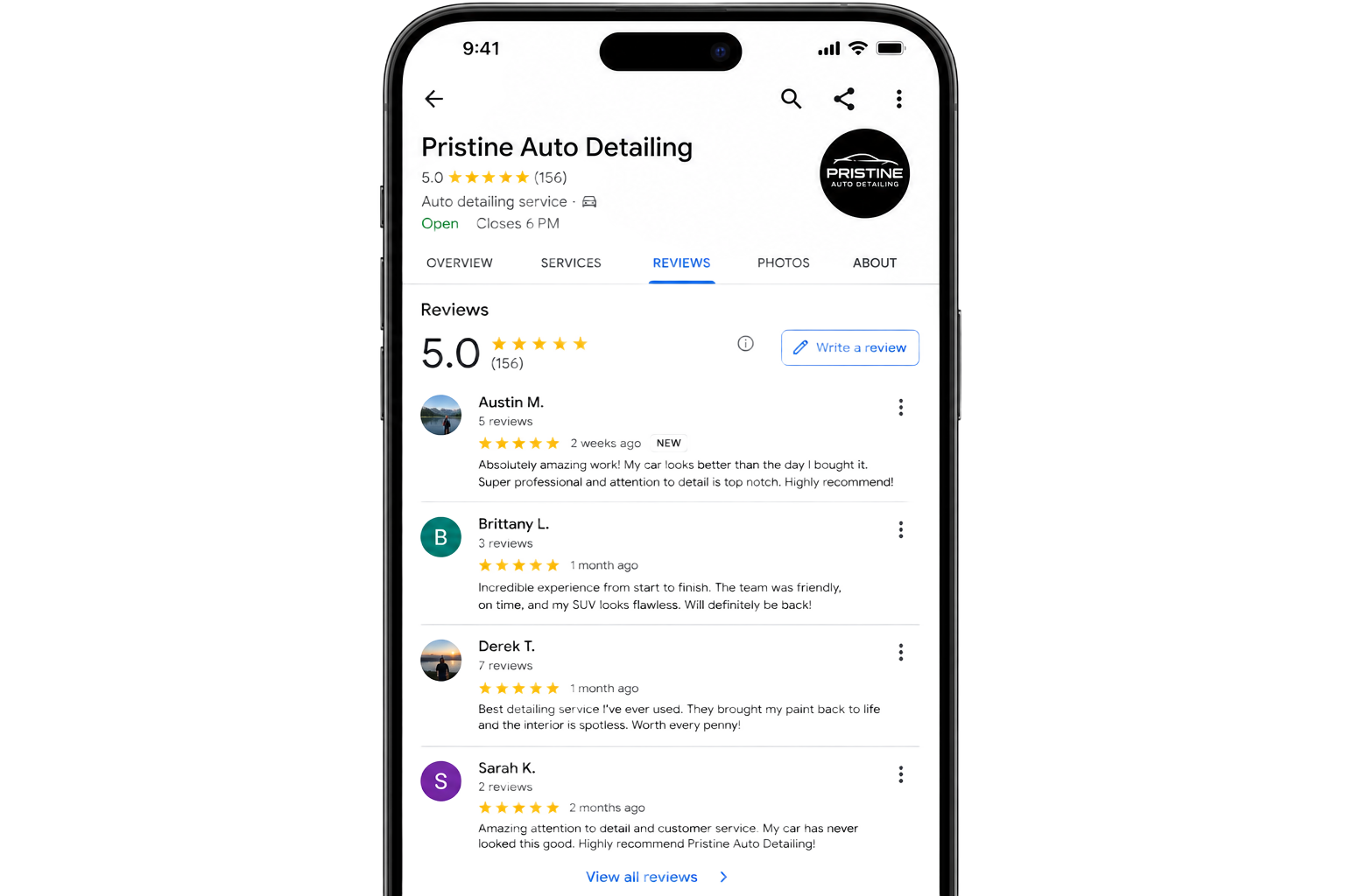 Google review dashboard mockup